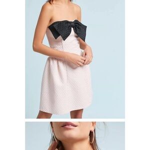 Anthropologie pink Strapless Mini Dress with a Black Bow by Eva Franco ballerina